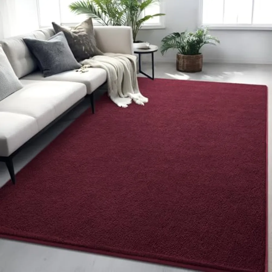 

Red 6x9 ft Burgundy Washable Memory Foam Indoor Rug for Living Room Bedroom, Modern Minimalist Non-Slip Carpet for Home Decor