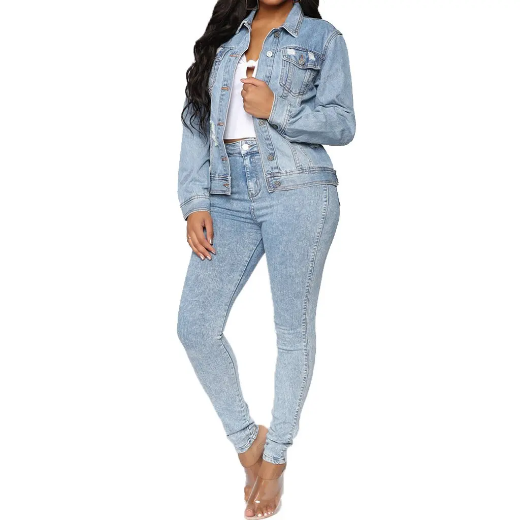 

Women's Casual Fashion Washed Denim Jacket SMR10416 European American Style