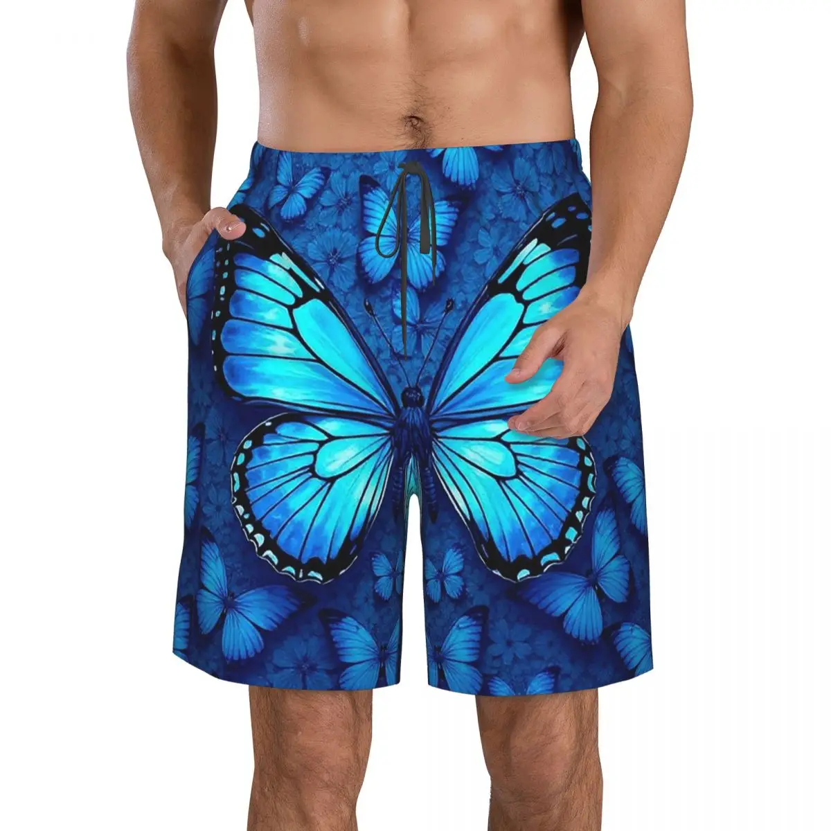 Blue Butterfly Trunks Beach Board Shorts Casual Quick Dry Swim Summer Men Pants