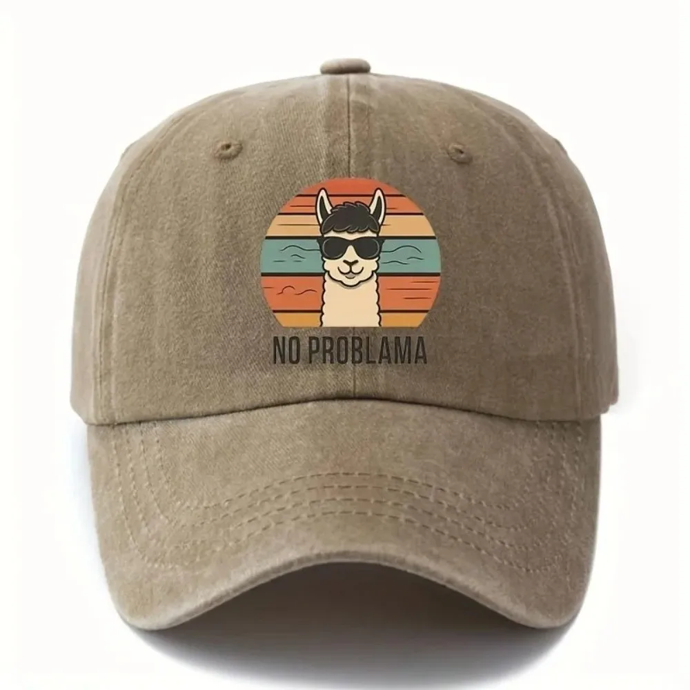 Vintage Cotton Washed Baseball Cap Breathable Adjustable Outdoor Casual Sun Hat Sun Protection Graphic Llama Hat For Men Women