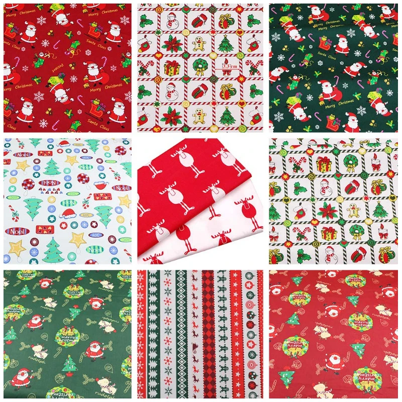 8Pcs 25cm Christmas Series Cotton Fabric Santa Claus Elk Xmas Tree Printed Patchwork Cloth Handmade Sewing Quilting Materials