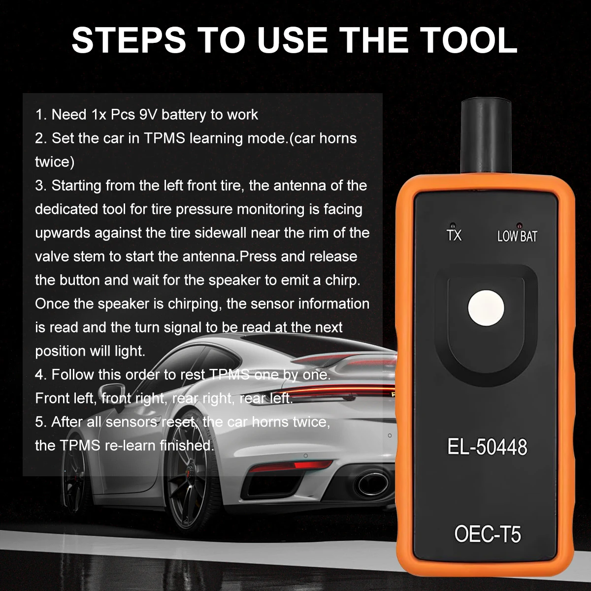 TPMS Relearn Tool EL-50448 Auto Tire Pressure Monitor Sensor Activation Reset Tool OEC T5 Compatible with GM Series Vehicles