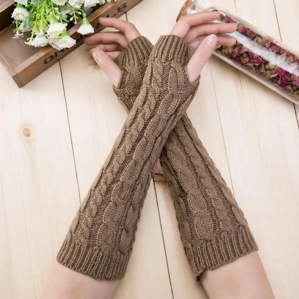 Casual Wear Fingerless Arm Sleeves Gloves Twists Decorative Pattern Soft Material Arm Warmers Warm Knitted Lolita Gloves Winter