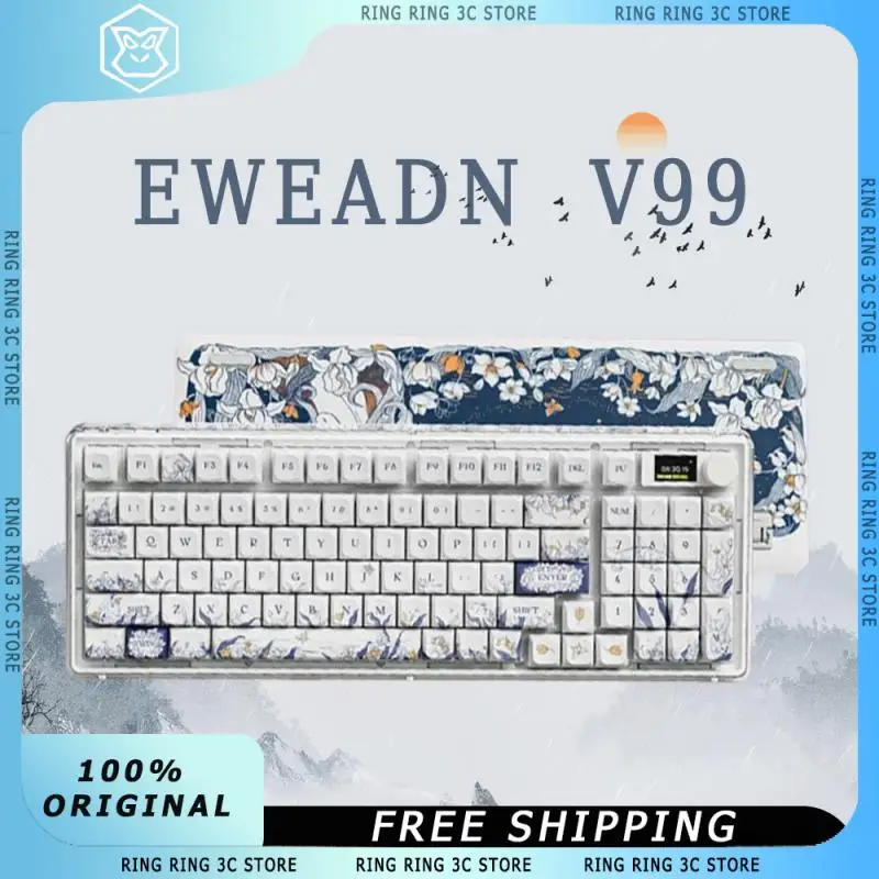 

Eweadn V99/V82Pro Беспроводная механическая клавиатура с экраном, 3-режимная полноклавишная клавиатура с горячей заменой RGB, индивидуальные ПК, офисные игровые клавиатуры