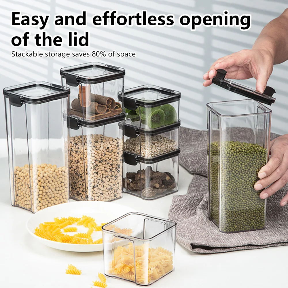 460-1800ML Sealed Jar Kitchen Grain Food Storage Box Plastic Moisture-proof Cereals Organizer Box Household Fresh Box Tank