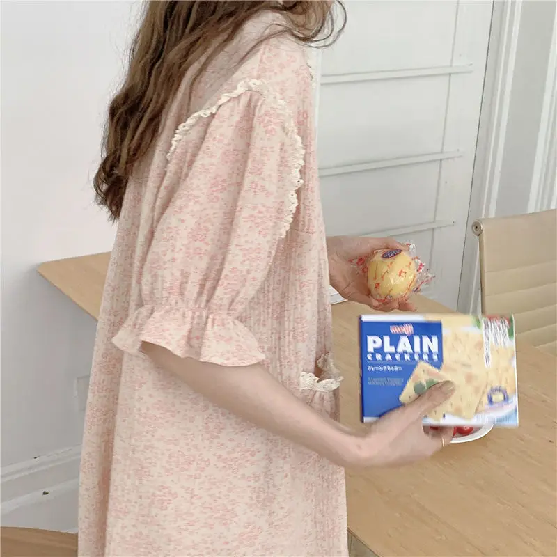 Nightgowns Women Floral Baggy Summer Sleepwear Designer Temper Sweet Girlish French Home Casual Cozy Puff Sleeve Clothes Kawaii