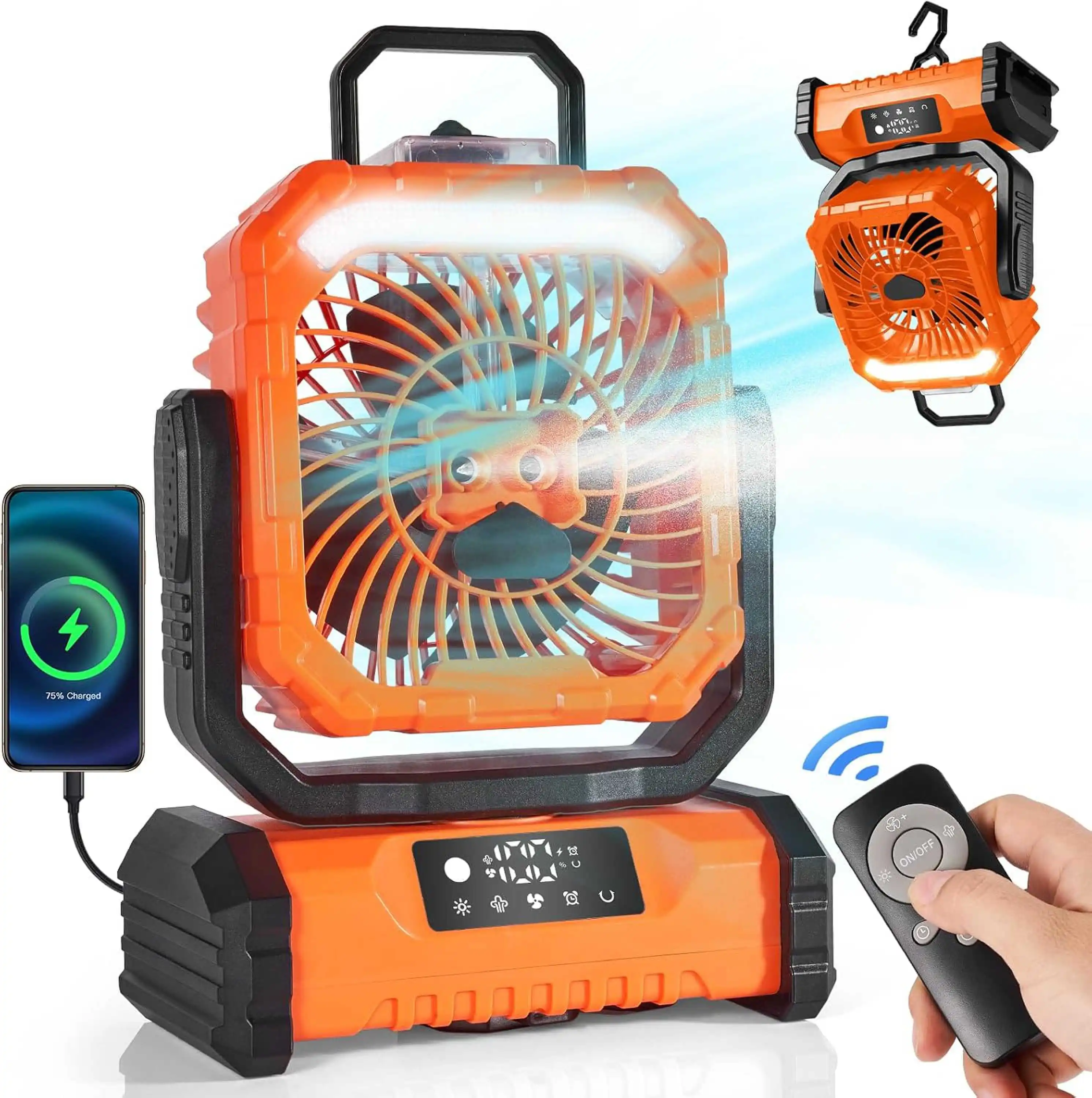 Gobortone Portable Mist Fan with Water Tank LED Light  Rechargeable 20000Mah Power Bank  Outdoor Air Cooling Stand Camping Fan
