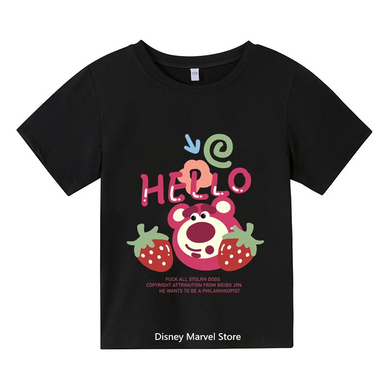 2024 Cute Strawberry Bear Lotso Kids T-shirt Summer Crewneck Cotton Boys Girls Student short-sleeved Casual T-shirt Fashion T-sh