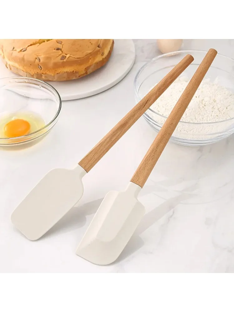 Spatule en Silicone sans cuisson avec manche en bois, épandeur de glaçage et de confiture pour gâteaux, spatule de cuisson pour crème et beurre, résistante à la chaleur