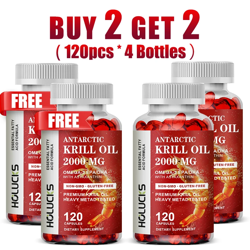 

Holucks Antarctic Krill Oil 2000mg with Omega-3, Epa, Astaxanthin, Support Skin Health & Radiance, Cardiovascular Wellness