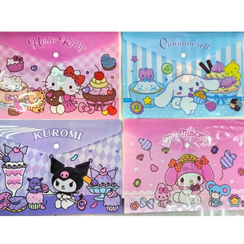 

4 шт./лот Sanrio Cinnamoroll Mymelody Kuromi новая студенческая сумка для документов, креативные канцелярские принадлежности, милая сумка с пряжкой формата А4, набор файлов, папка