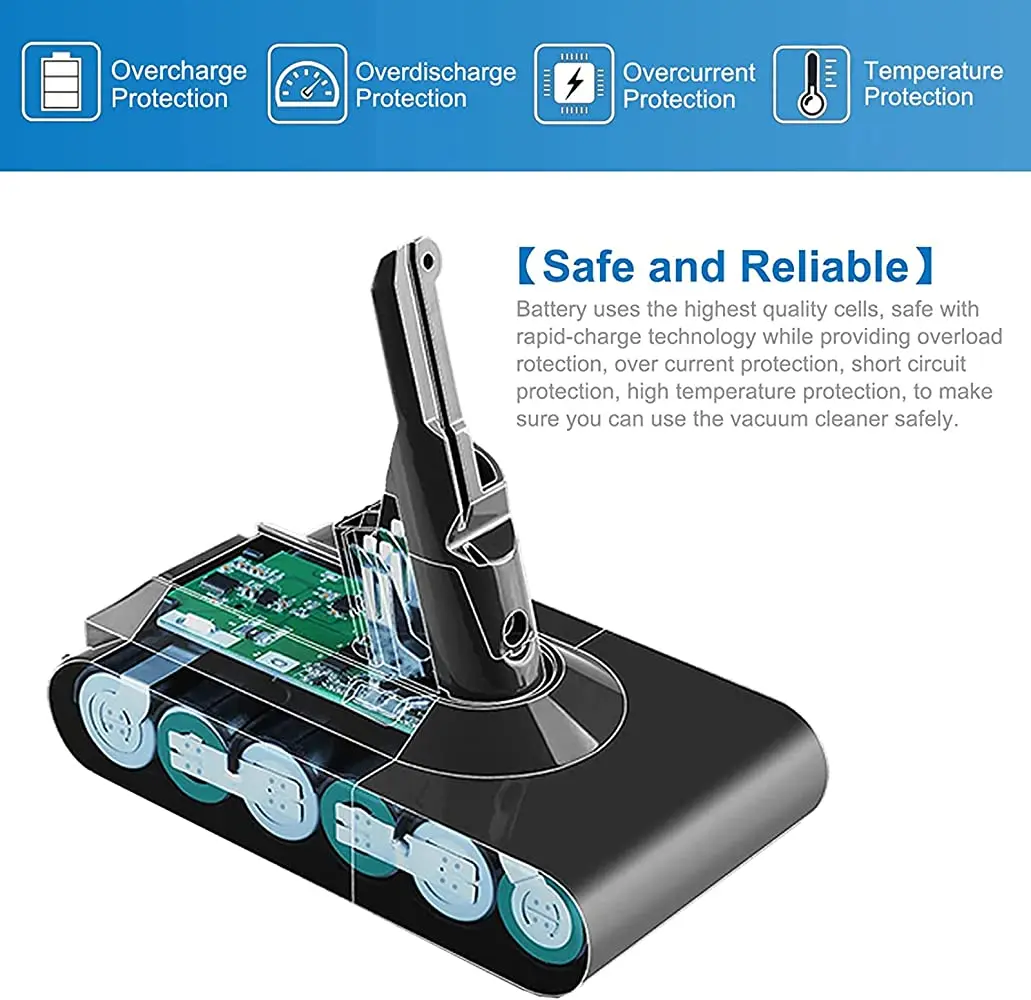 Powtree 6.0Ah 21.6V For Dyson V8 Battery Absolute V8 Animal Li-ion SV10 Handheld Vacuum Cleaner series Rechargeable batteries