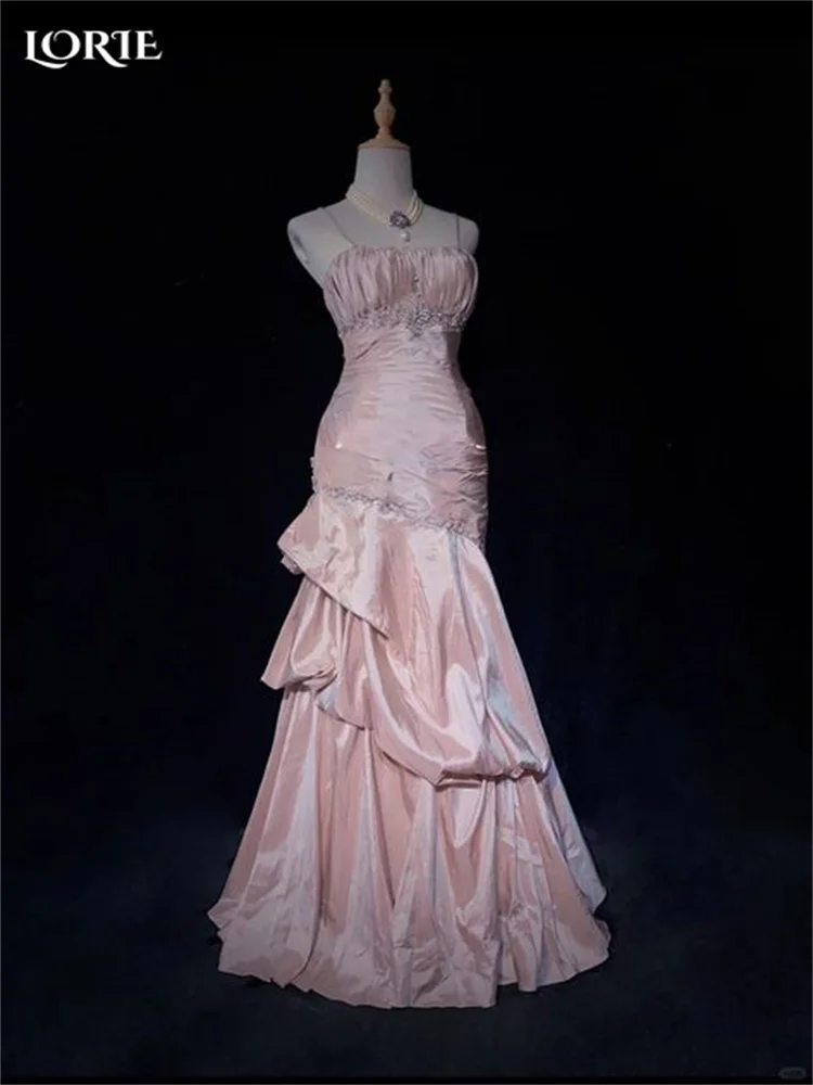 LORIE Pink Saudi Evening Dresses Elegant One Shoulder Ruched A i Line Pleats Arabia Prom Gown Shiny Party Dresses Customized Club