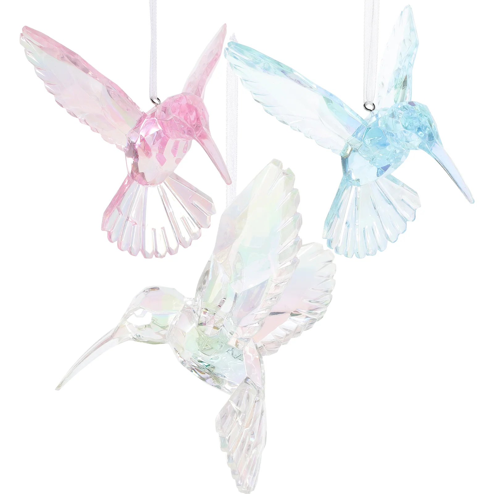 

3 Pcs Clear Colored Flying Bird Figurines Crystal Pendant Hummingbirds Hanging Decor Decorations