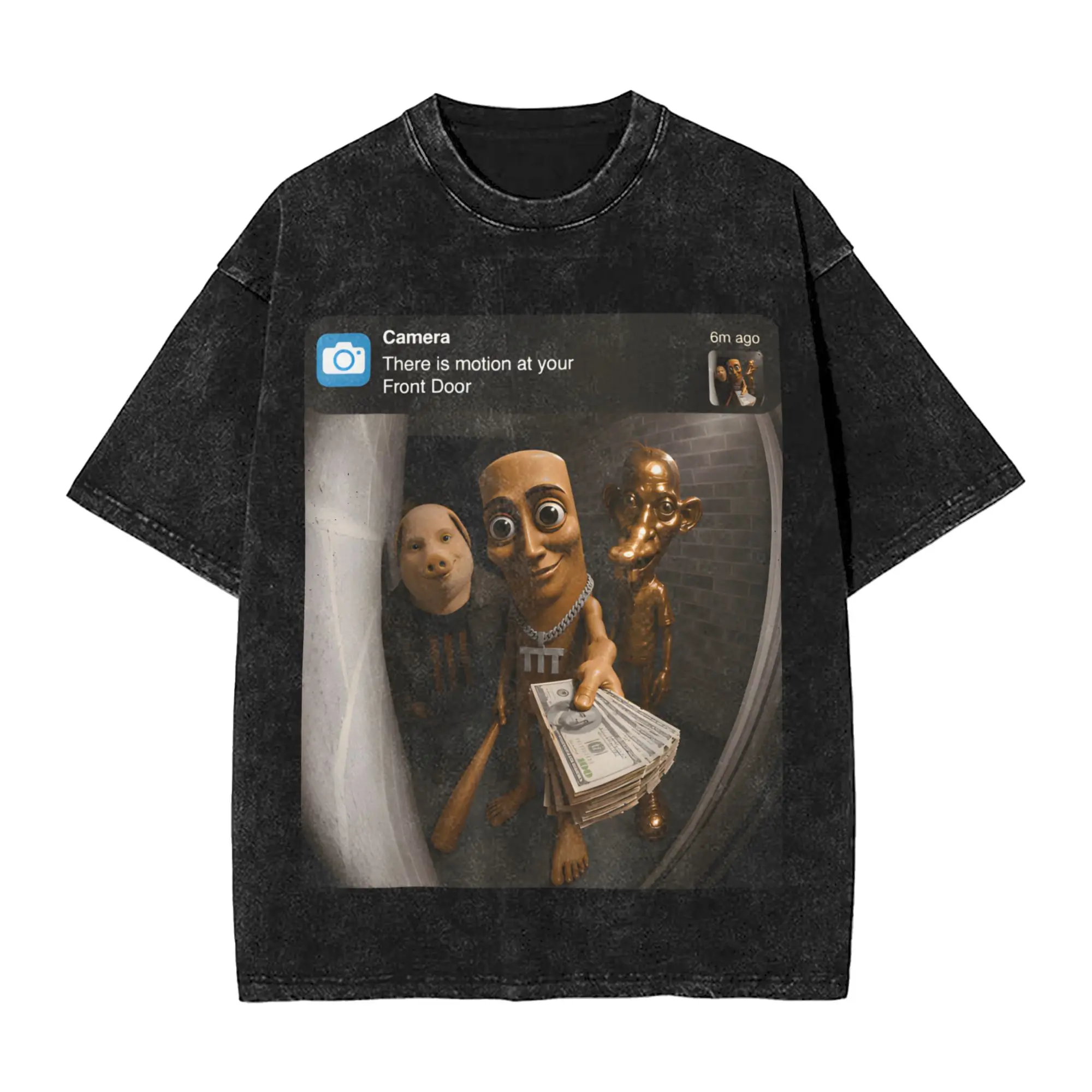There is Motion at Your Front Door Tung Tung Tung sahur Meme  T Shirt Hip Hop Washed T-Shirt  Casual for Men Women Streetwear