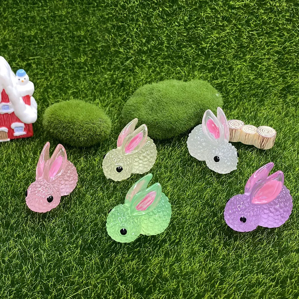 

16 Pcs Luminous Rabbit Ornament Resin Bunny Decoration Dining Table Mini House Ornaments Sculpture Crafts Miniature Statues