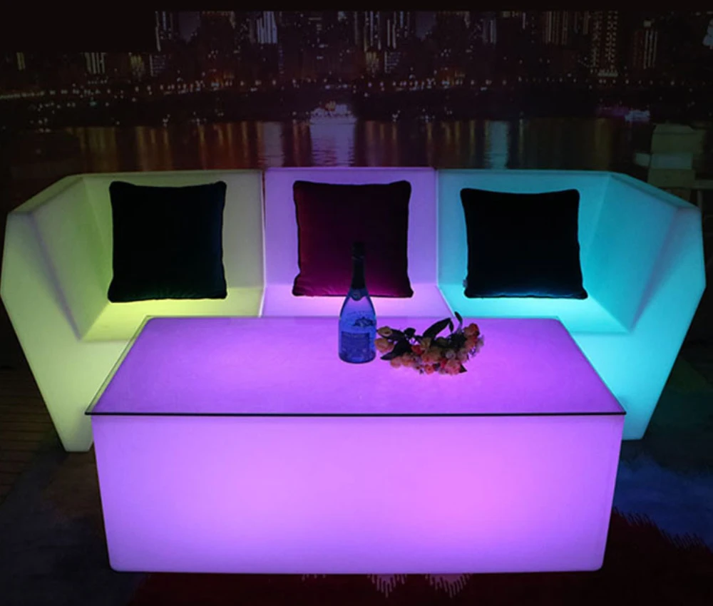 Mesa de salón con lámpara de noche, Banco luminoso, silla de salón, Bar romántico, iluminación de Color RGB, Hotel, centro turístico, sofá, escritorio