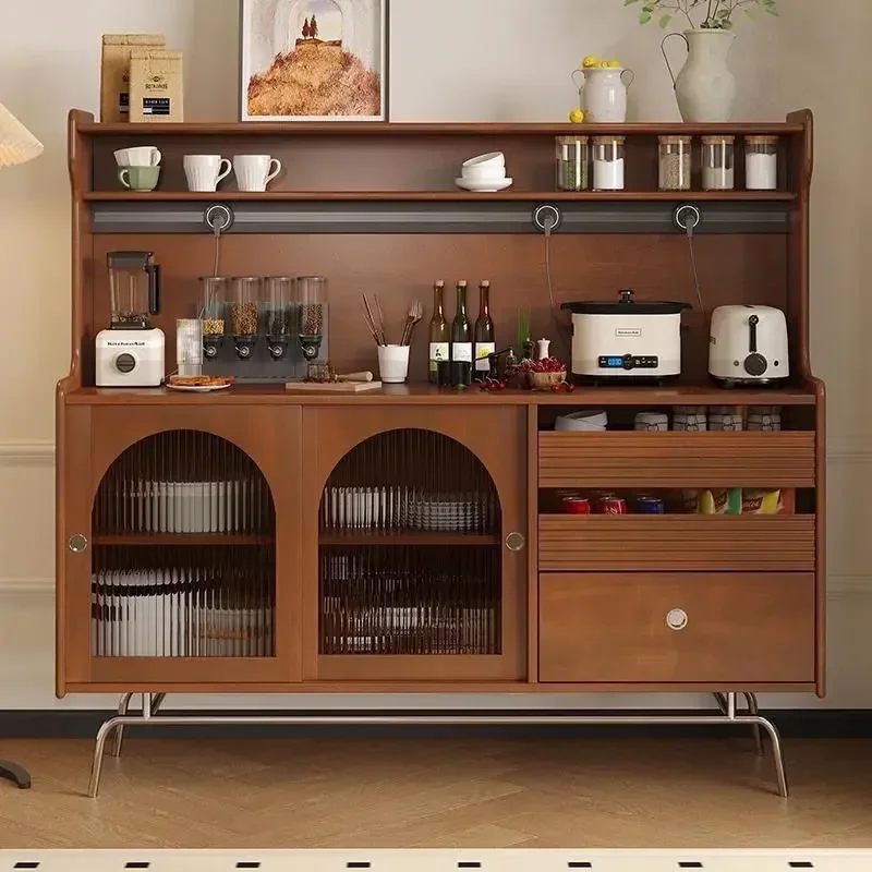 

Coffee Bar with Storage Cabinet, 59'' Sideboard Kitchen Buffet Cabinet with Glass Door, Adjustable Shelf and Wine Racks Cabinet