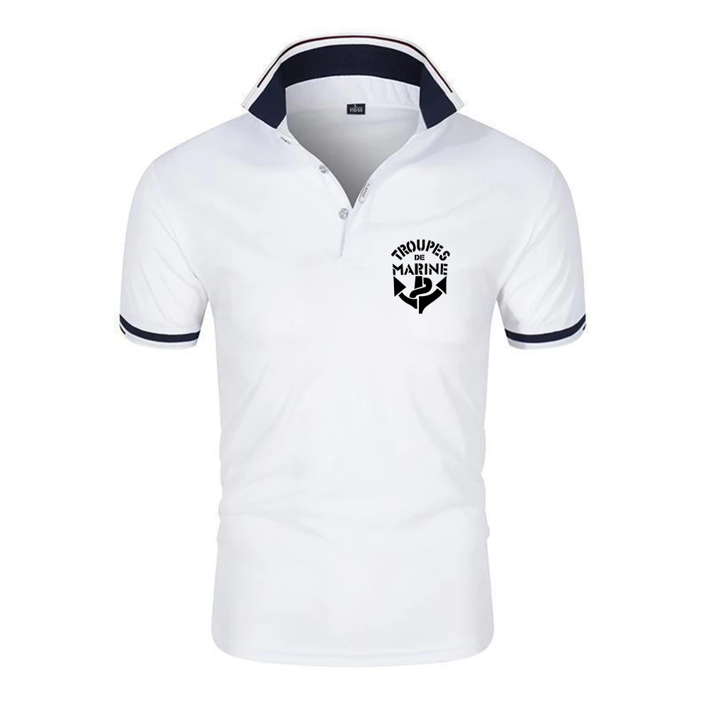 2026 France Marine Troops French Colonial Troops Logo Print Summer Men's Solid Color Casual Trendy Breathable Loose Polo Shirt