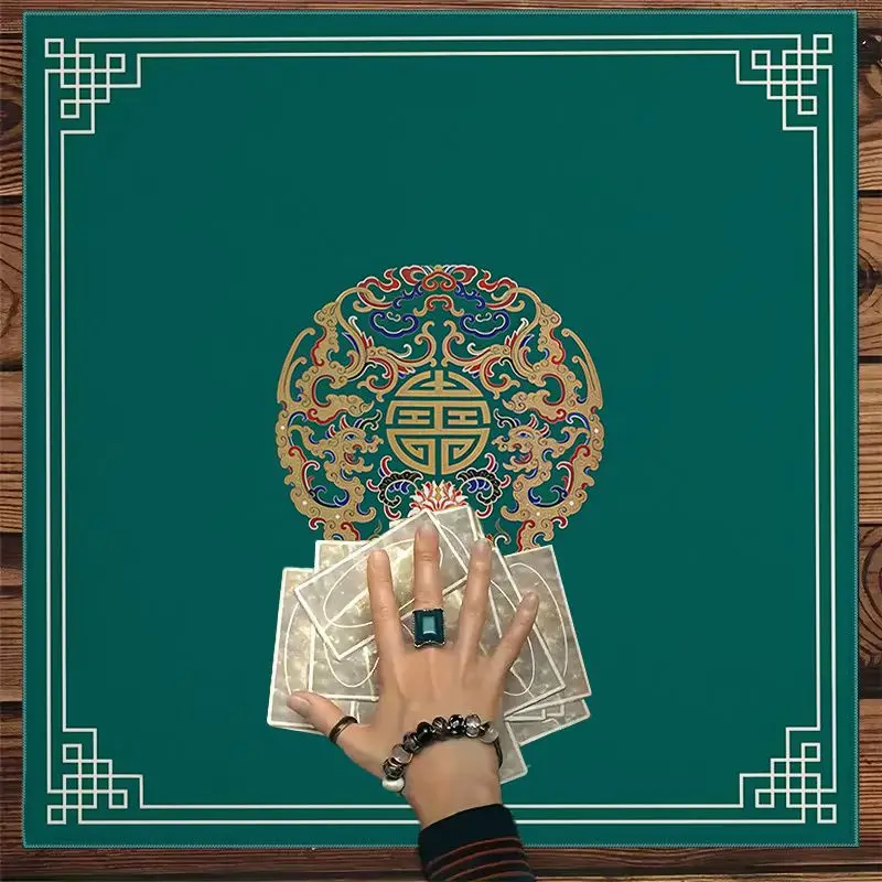 Square Tarot Table Mat Chinese Dragon Longevity Motif Non‑Slip Foldable Altar Divination Card Game Pad for Home Desktop Decor