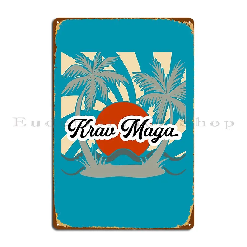 Krav Maga Beach Retro Red Sun And Palm Trees Metal Plaque Retro Cinema Designing Wall Decor Cinema Tin Sign Poster