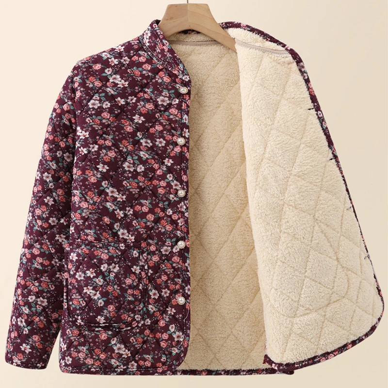 1 قطعة جديد الخريف الشتاء الإناث الأزهار طباعة القطن معطف المرأة الصوف سترة دافئة طويلة الأكمام واحدة الصدر يندبروف ملابس خارجية #3
