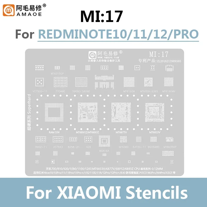 Amaoe MI 1-19 BGA Reballing Solder Stencil Plant Tin Net per Xiaomi 13 12/11/10 ultra Redmi K20 K30/Pro Note CPU MI 8/9/10/11 IC