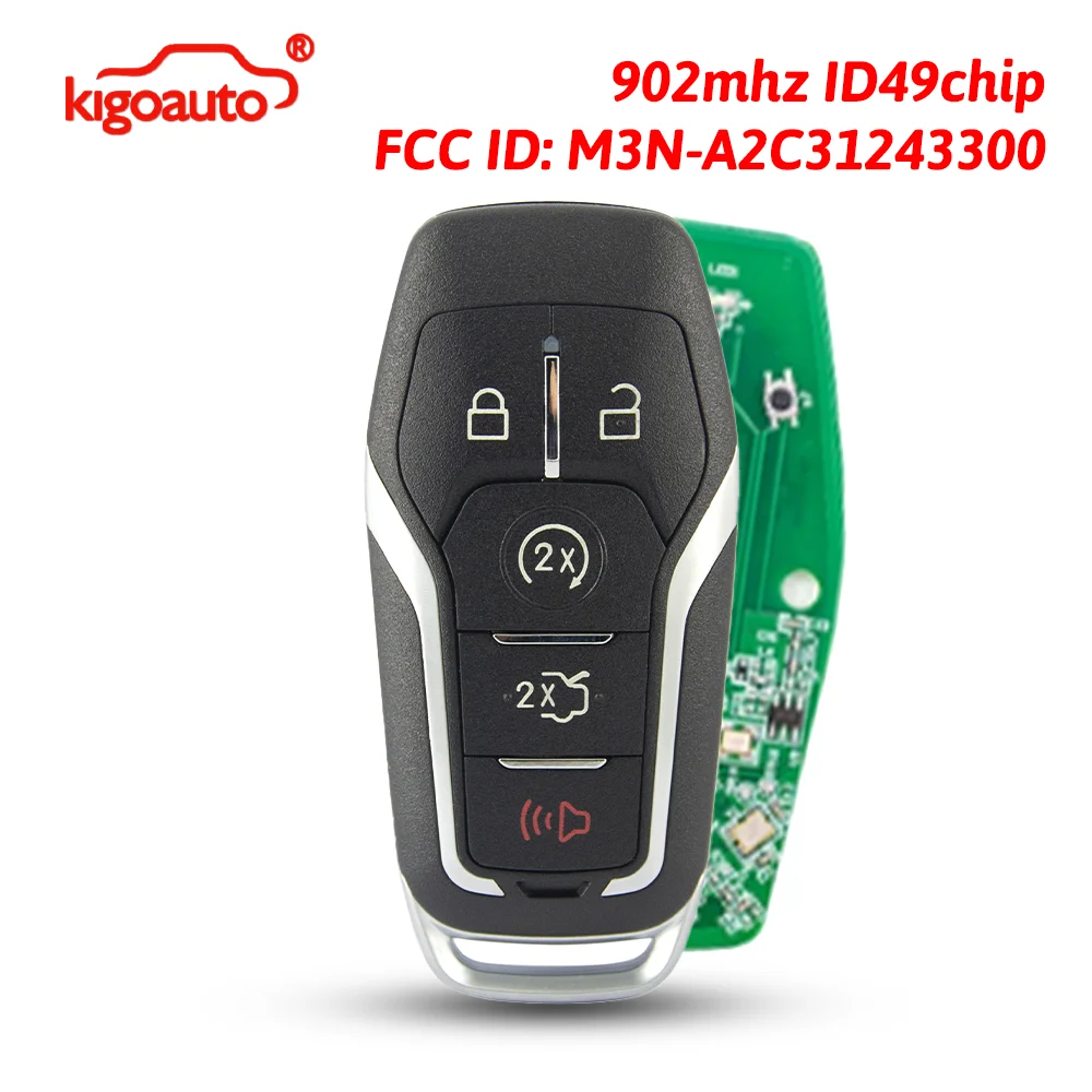

kigoauto FCC M3N-A2C31243300 smart key 5 button 902mhz ID49 chip for 2013-2017 Ford Fusion Explorer Edge Lincoln