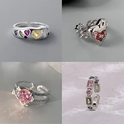 New Fashion Silver Color Open Finger Ring Pink Heart Bowtie Love Cute Animal Punk per le donne Girl Jewelry Gift Dropship