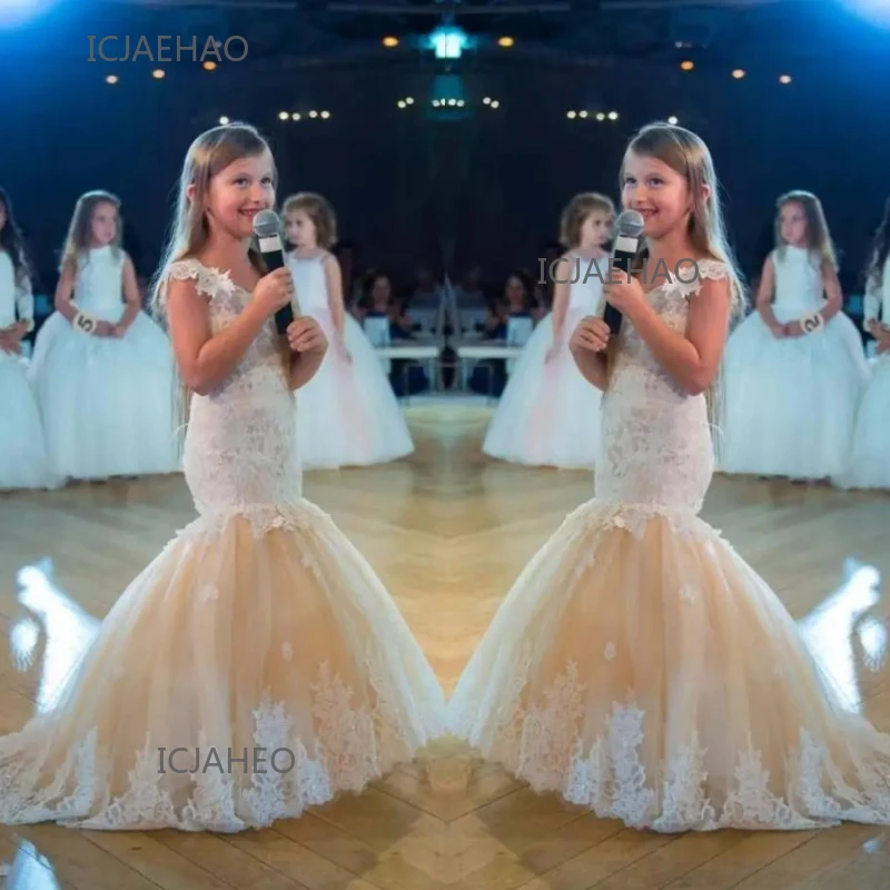 

Baby Flower Girl Dress Kids Lace Long EveningGown Bridesmade Prom Mermaid Frocks Children Dresses for Wedding Party Formal Ball