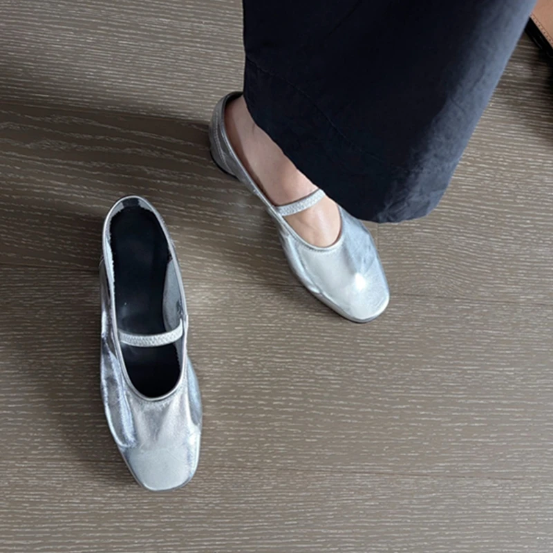 

Jenny&Dave 2025 Summer French Retro Silver Elegant Mary Jane Shoes Minimalist Sheepskin Soft Flat Shoes Loafer Shoes Women