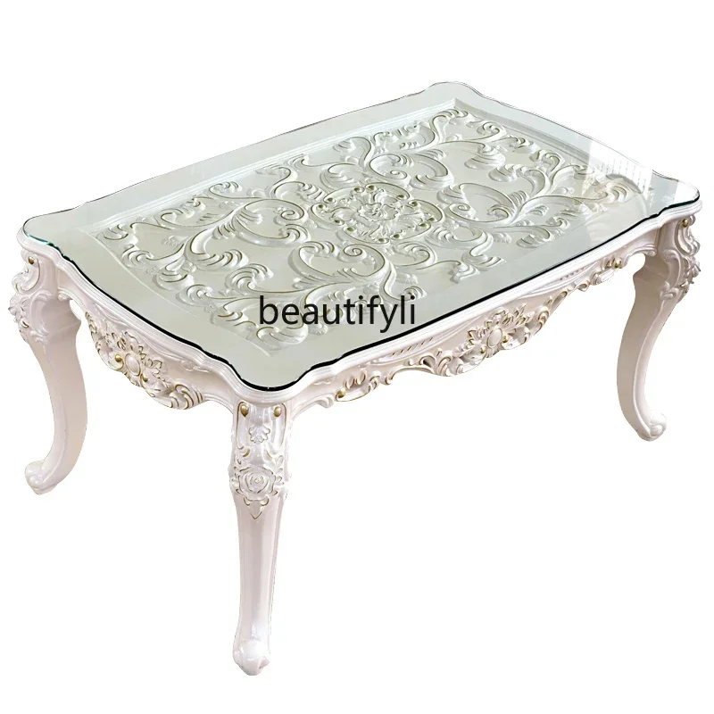 

Cy European Dining Table American Villa Solid Wood Square Table Marble Surface, Dining Room Furniture Square Dining Table