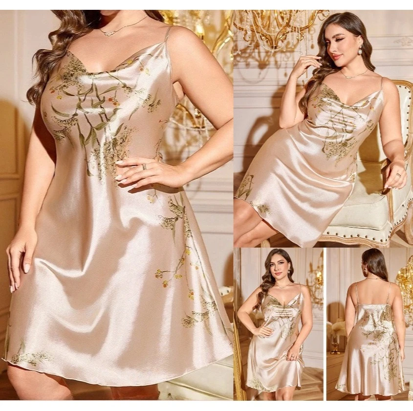 

Ночная сорочка-комбинация оверсайз с принтом, женская, для сна, летняя, из шелковистого атласа, ночное белье, домашняя одежда