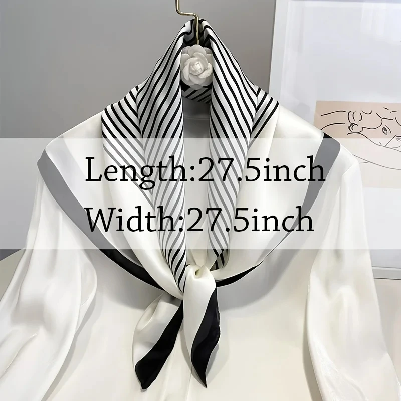 Luxury Imitation Silk Scarf Black And White Striped Head Wrap For Women Multifunction Silk Feeling Neckerchief