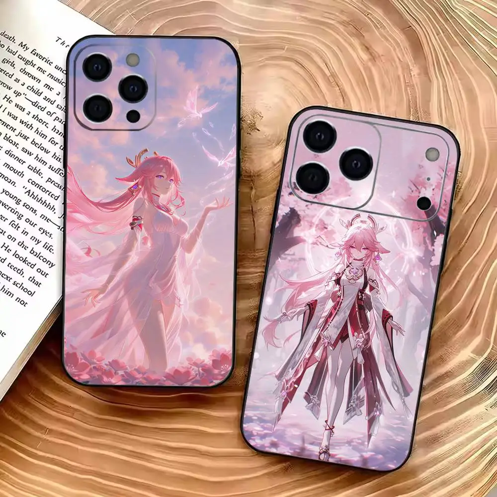 

Game-Genshin-Yae Miko Phone Case For iPhone 17,16,15,14,13,12,11 Pro Max,16/15/14Plus,XS Soft Black Cover