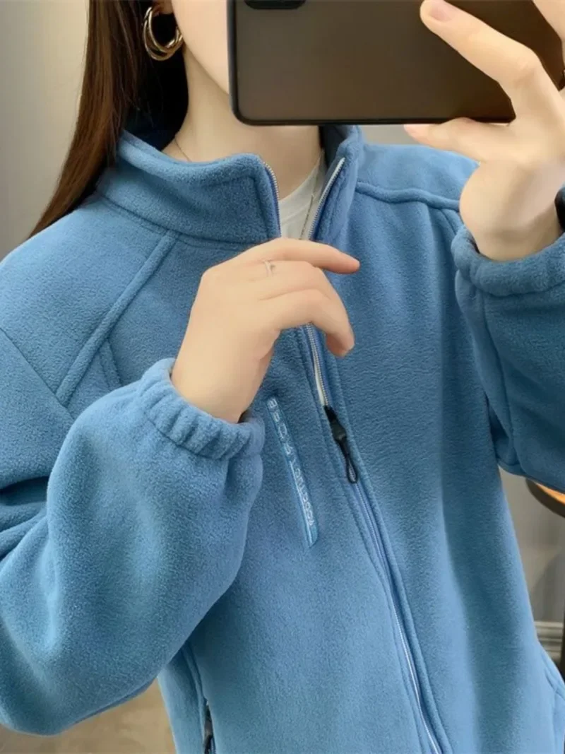 

Hmsevenjz Autumn FleeceSweatshirts 2023 Women's Autumn Stand Collar Thickened Cardigan Sports Casual Versatile Sweatshirts