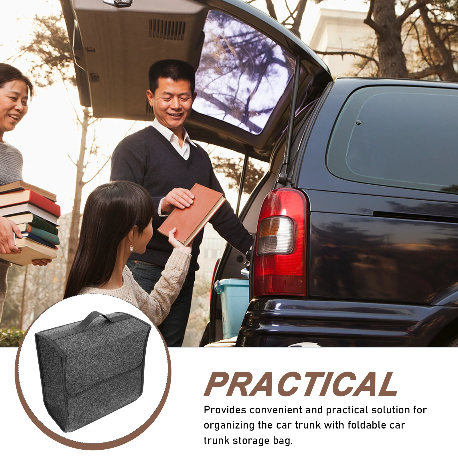 

Car Trunk Organizer Foldable Felt Storage Box Portable Vehicle Trunk Storage Bin Collapsible Auto Organizer Bag for Car Interior