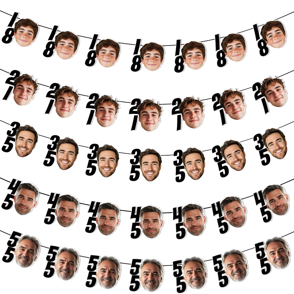 6/12 قطعة مخصص عيد ميلاد سعيد صور راية 18 21 35 45 55 سنة عيد ميلاد معلقة راية شخصية الوجه صور لافتات