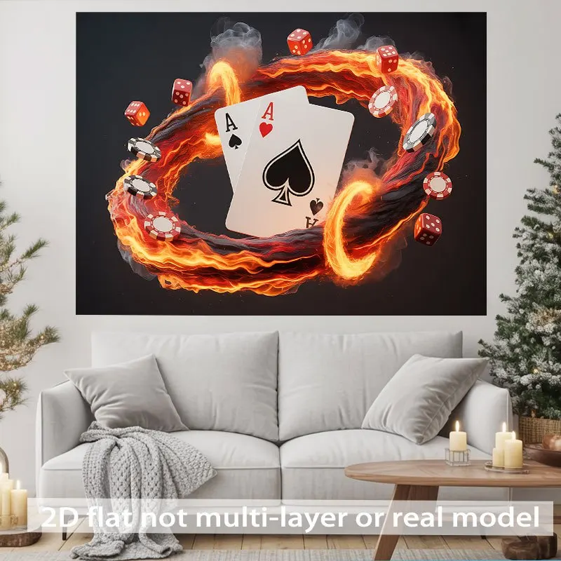Flame dice and poker chips digital printing polyester wall tapestry suitable for use in living rooms bedrooms offices bars party