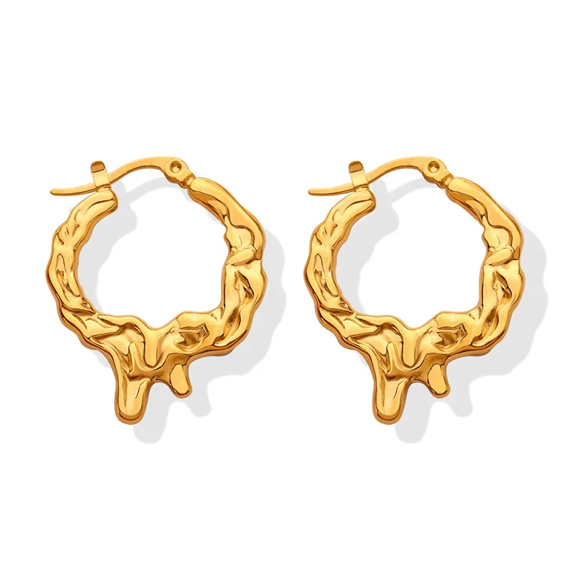 

The new special-shaped irregular embossed earrings European and American ins-style titanium steel plated 18K gold earrings