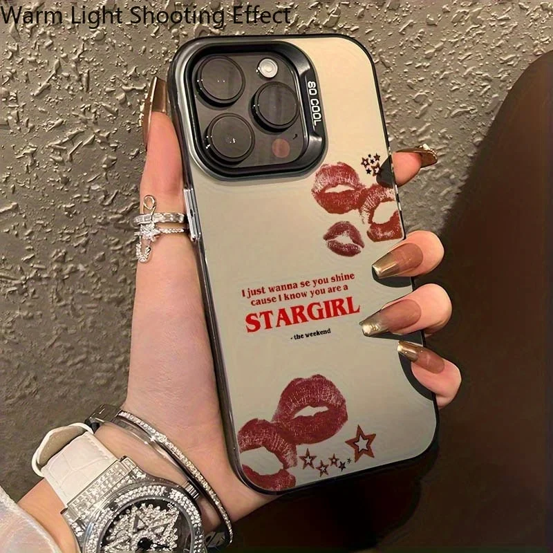 

Red Lips Letters Pattern Mobile Phone Case Shockproof&anti Slip Frosted Suitable for iPhone 16 15 14 13 12 11 Pro Max Plus Mini