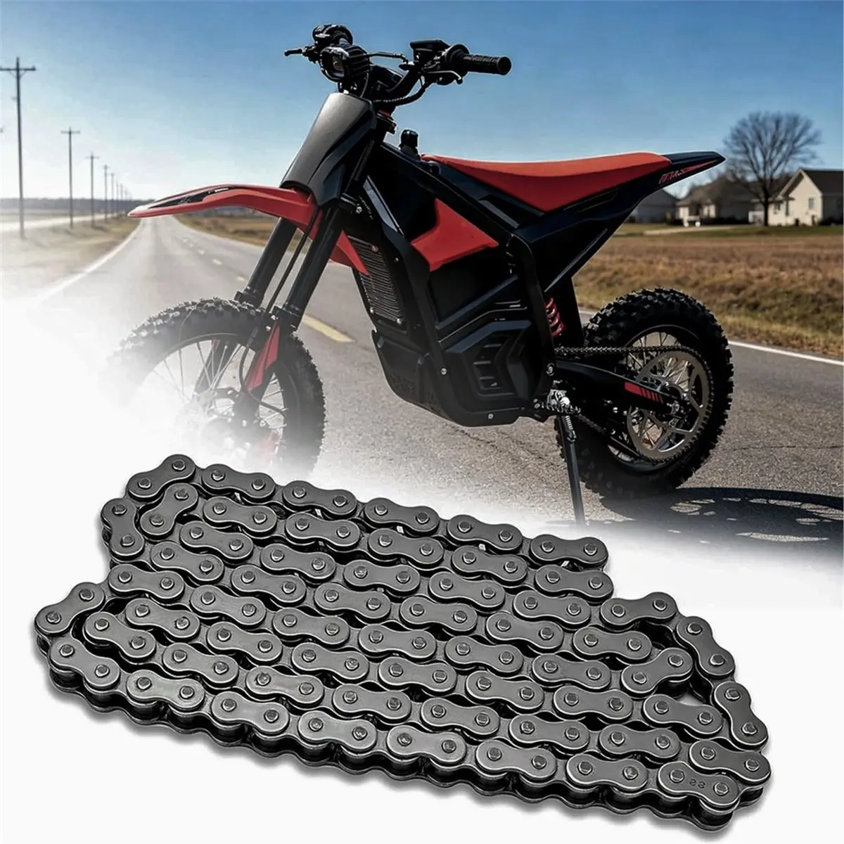 【hot-abjz】in10対応、高耐久性炭素鋼製チェーン。電動バイク用ドライブチェーン。アップグレード用、交換用アクセサリー。