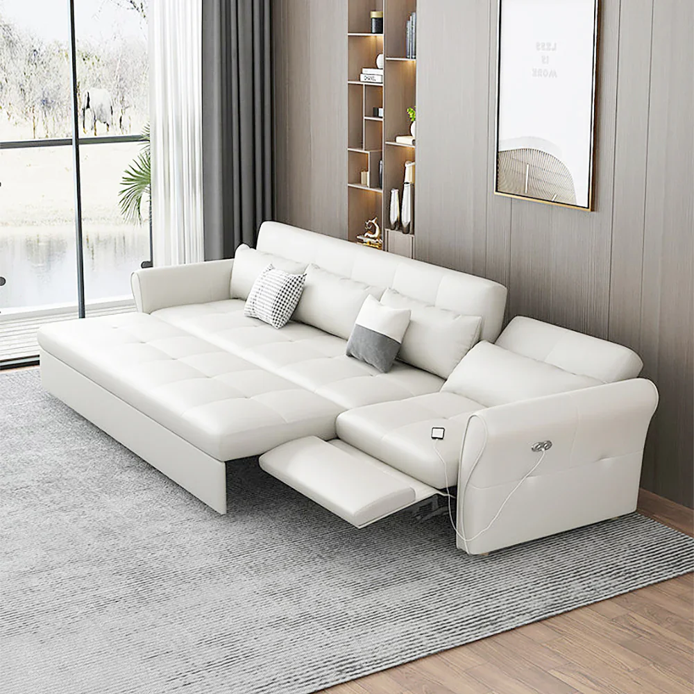 Modern Living Room Furniture 3 Seater Sectional Sofa Leather Divan Storage Sofa Beds Multi Function Couch Sofas with USB Ports