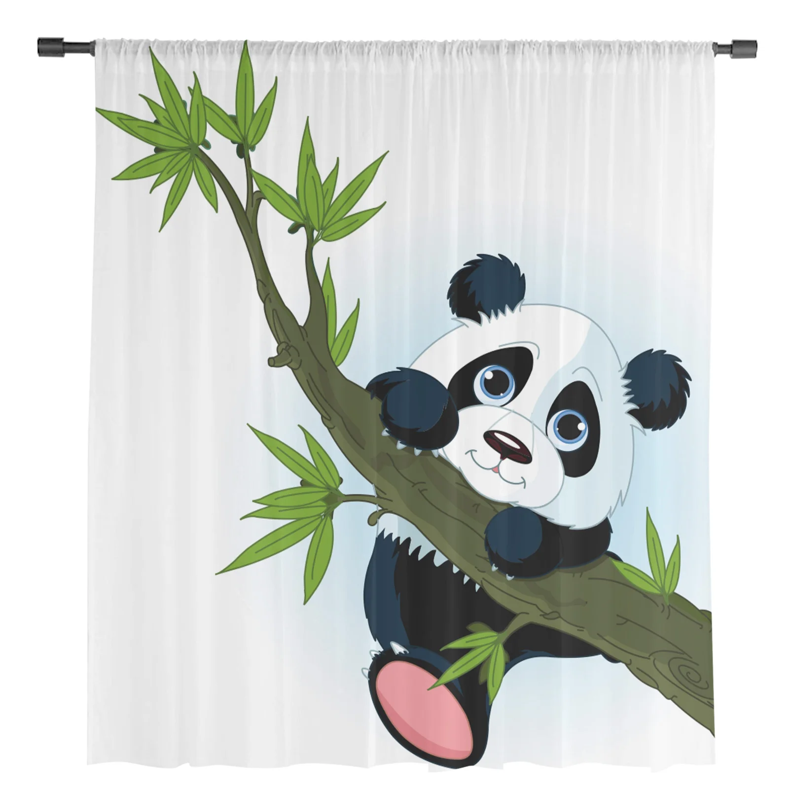 Animal Cute Panda Bamboo Cartoon Tulle Window Treatment Sheer Curtains for Kitchen Living Room the Bedroom Curtains Decoration