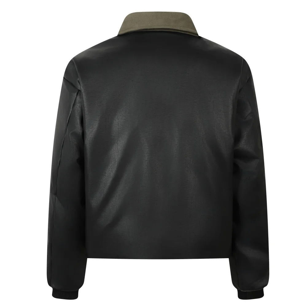 Jaqueta de couro feminina com gola de pele destacável preto moda feminina casaco de pele sintética estofamento de alta qualidade roupas de inverno mulher