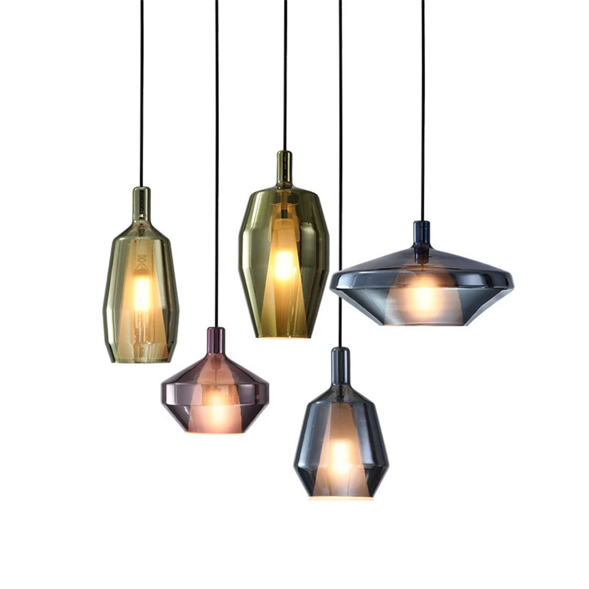 Nordic stained glass double pendant lights dining room kitchen bedside vintage staircase light single lighting decorative lamps