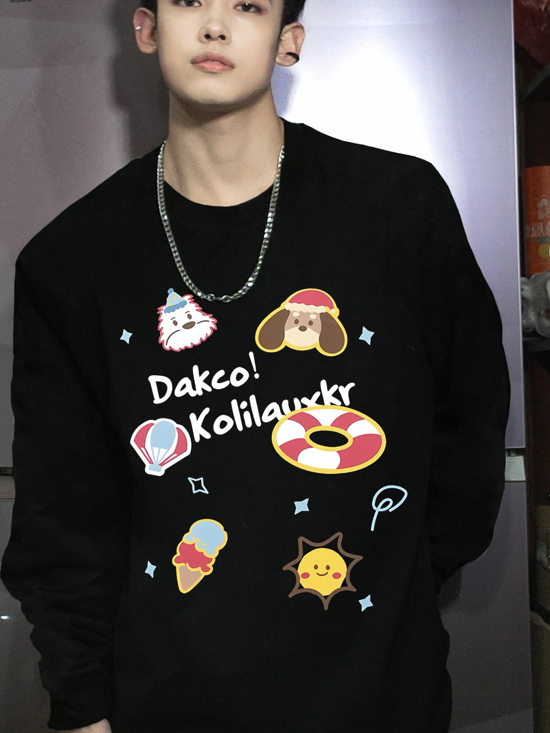 

Extra Large Size 300 Pou American Design Long Sve T-irt ex Loose Fit round Ne Base irt for Autumn Cotton