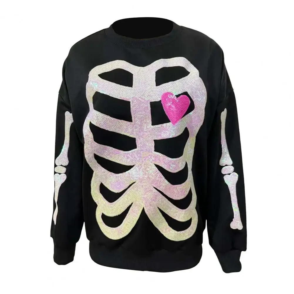 

Women Warm Winter Pullover Sequin Skeleton Sweatshirt for Women Stylish Round Neck Pullover with Long Sleeves Elastic for Sport