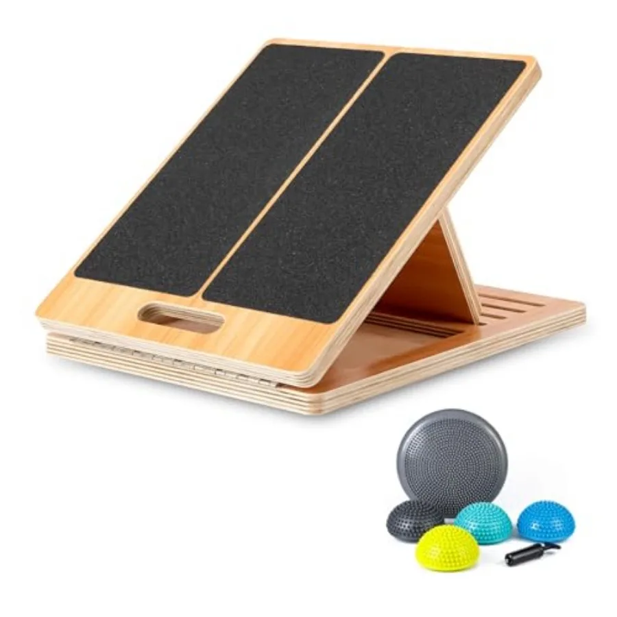 

Hedgehog Balance Pods Set of 5 and Portable Wooden Slant Board Bundle Ideal for Core Body Balancing Stretching and Rehabilitati