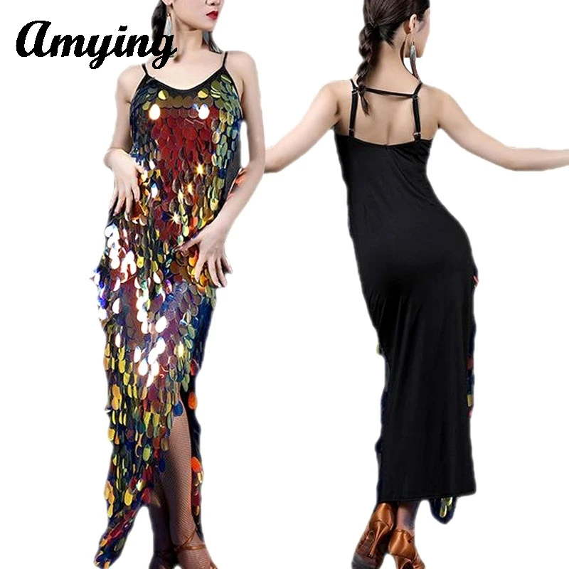 

New Women Sexy Sequin Mermaid Dress Latin Dance Costume Belly dance Clothes Evening Catwalk Gala Gowns Ball Party Clothing